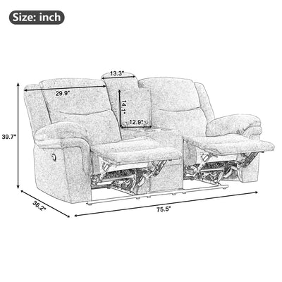 Home Theater Seating Manual Reclining Sofa with Cup Holders,Hide-Away Storage, 2 USB Ports and 2 Power Sockets for Living Room, Bedroom, Dark Blue