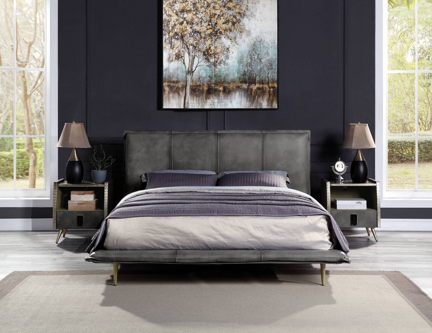 ACME Metis Queen Bed in Gray Top Grain Leather BD00559Q