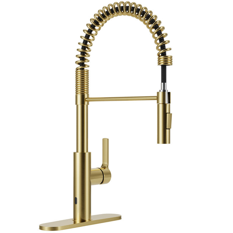 KF-AZ303BG - ANZZI Ola Hands Free Touchless 1-Handle Pull-Down Sprayer Kitchen Faucet with Motion Sense and Fan Sprayer in Brushed Gold