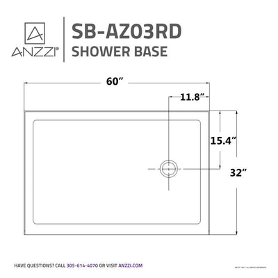 ANZZI Tier 32 x 60  in. Right Drain Single Threshold Shower Base in White SB-AZ03RD