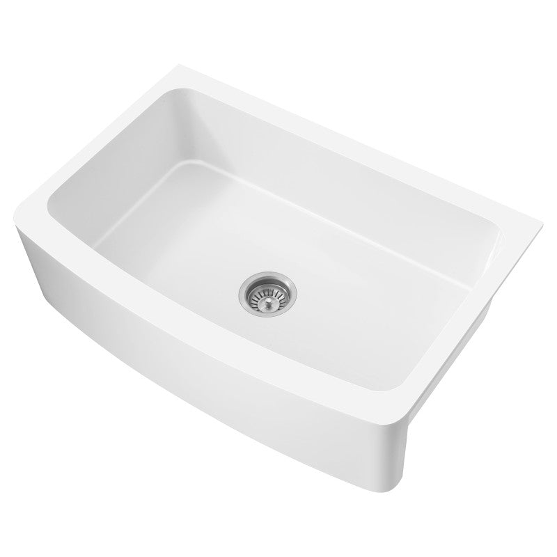 ANZZI Prisma Series Farmhouse Solid Surface 36 in. 0-Hole Single Bowl Kitchen Sink with 1 Strainer K-AZ273-A1