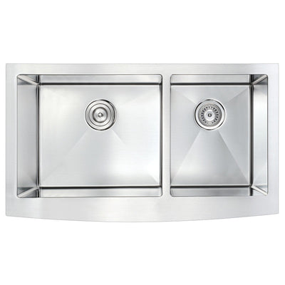 ANZZI Elysian Farmhouse Stainless Steel 36 in. 0-Hole 60/40 Double Bowl Kitchen Sink in Brushed Satin K-AZ3620-3A