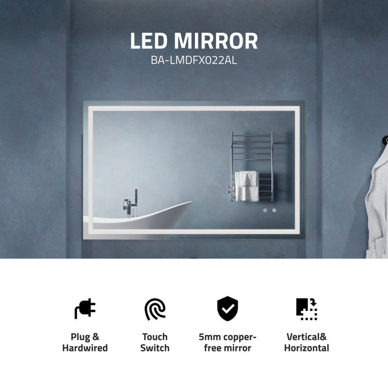 ANZZI 30-in. x 48-in. Frameless LED Front/Back Light Bathroom Mirror w/Defogger BA-LMDFX022AL