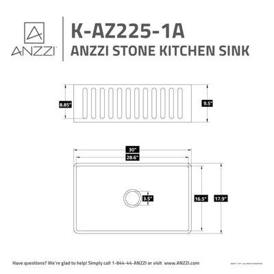 ANZZI Roine Farmhouse Reversible Apron Front Solid Surface 30 in. Single Basin Kitchen Sink K-AZ225-1A