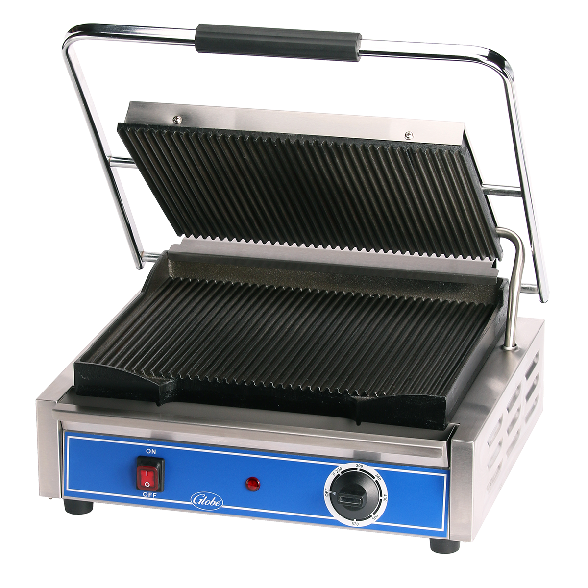 Globe Food Equipment GPG1410 Grooved Plate Mid-Size Electric Sandwich Grill