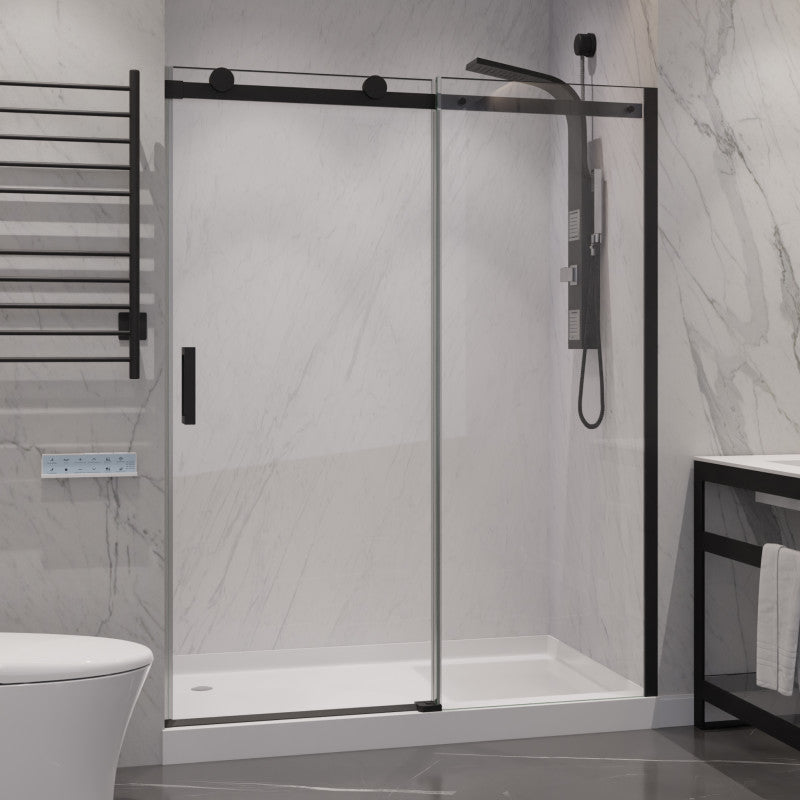 SD-FRLS05701MB - ANZZI Rhodes Series 48 in. x 76 in. Frameless Sliding Shower Door with Handle in Matte Black