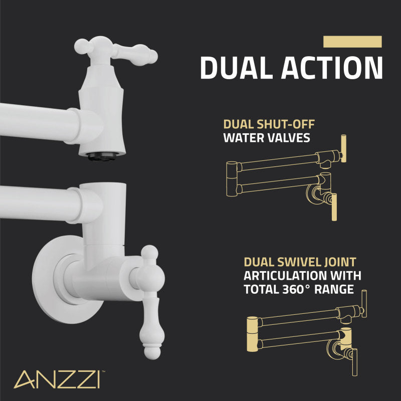 ANZZI Marca 360-Degree 24" Wall Mounted Pot Filler with Dual Swivel KF-AZ259MBBG