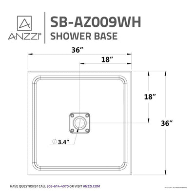 ANZZI Titan Series 36 in. x 36 in. Double Threshold Shower Base in White SB-AZ009WH