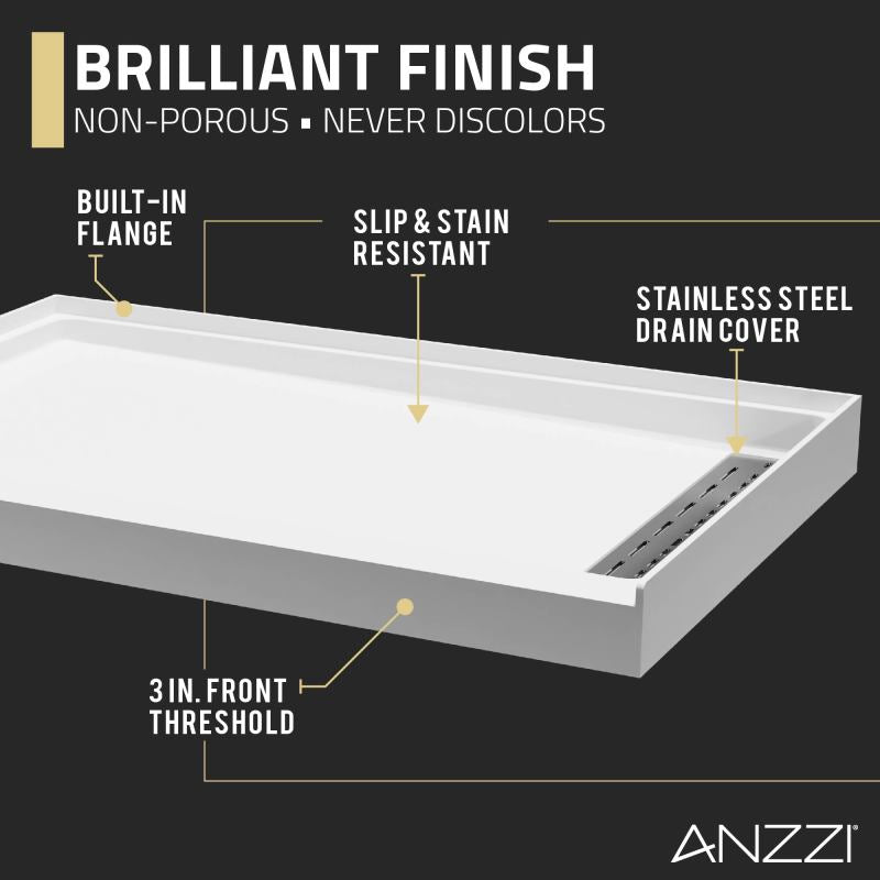 ANZZI Alexander 48 in. x 32 in. Shower Base in White SB-AZ103R