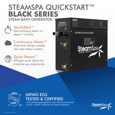 Black Series WiFi and Bluetooth 7.5kW QuickStart Steam Bath Generator Package with Dual Aroma Pump in Brushed Nickel BKT750BN-ADP