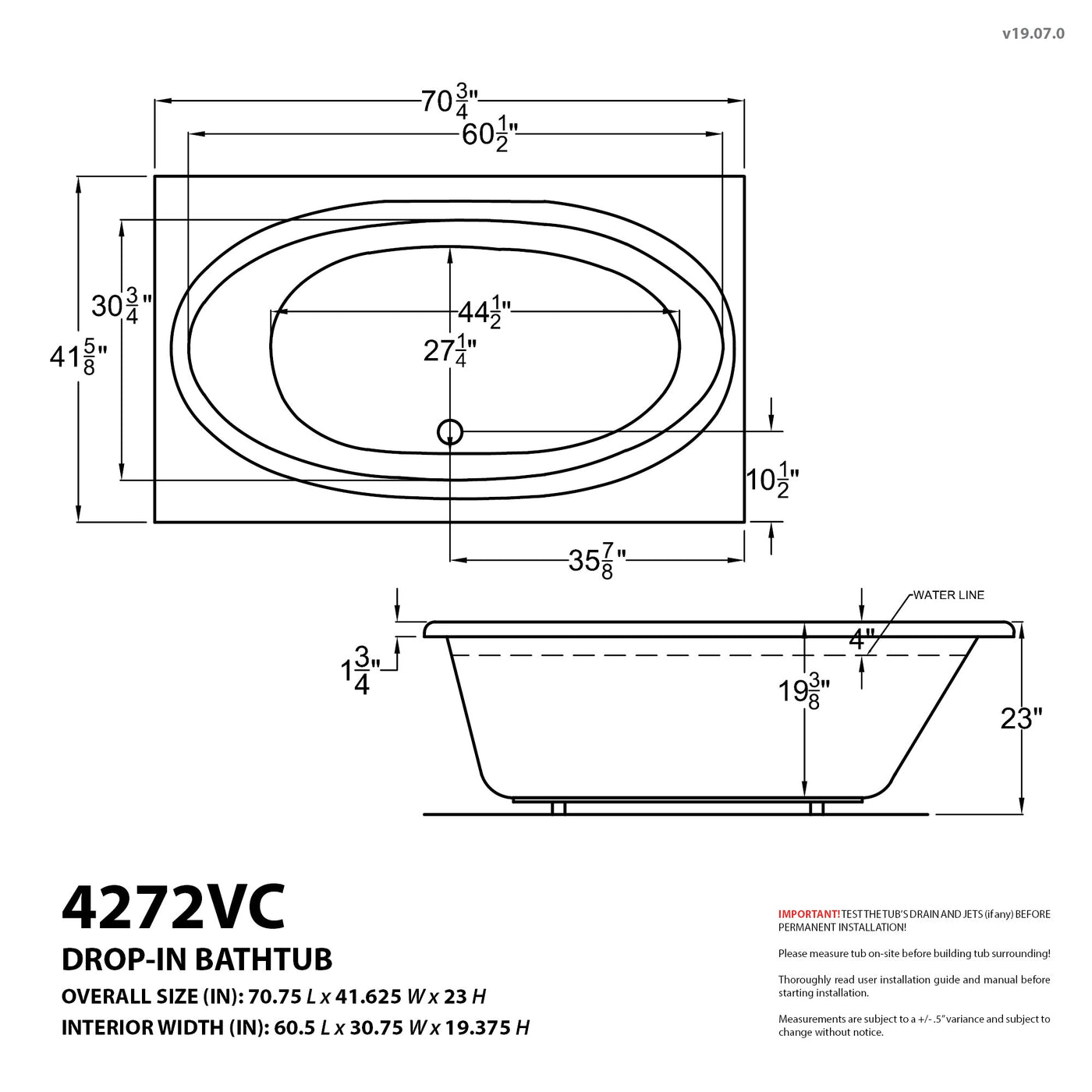 Atlantis Whirlpools Vogue 42 x 72 Rectangular Air Jetted Bathtub 4272VCAL