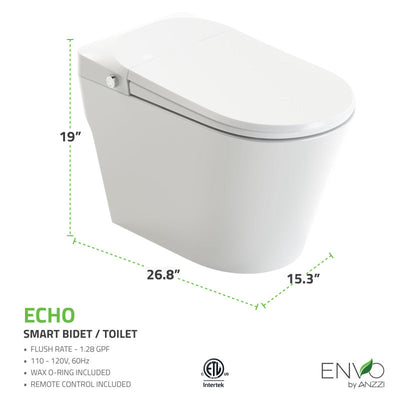 ENVO ENVO Echo Elongated Smart Toilet Bidet in White with Auto Open, Auto Close, Auto Flush, and Heated Seat TL-STFF950WH