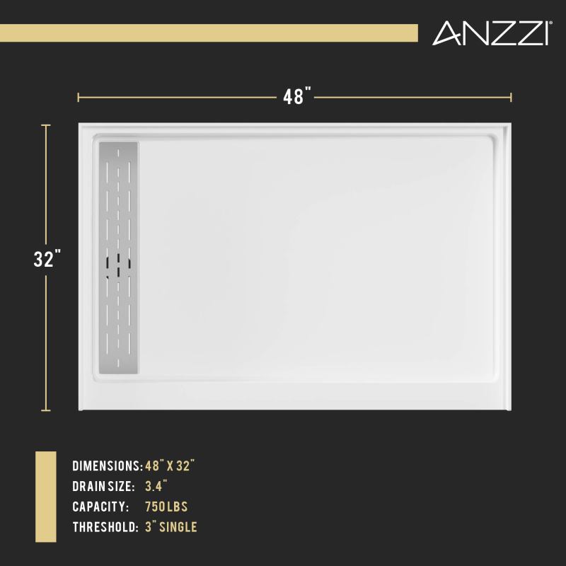 ANZZI Alexander 48 in. x 32 in. Shower Base in White SB-AZ103R