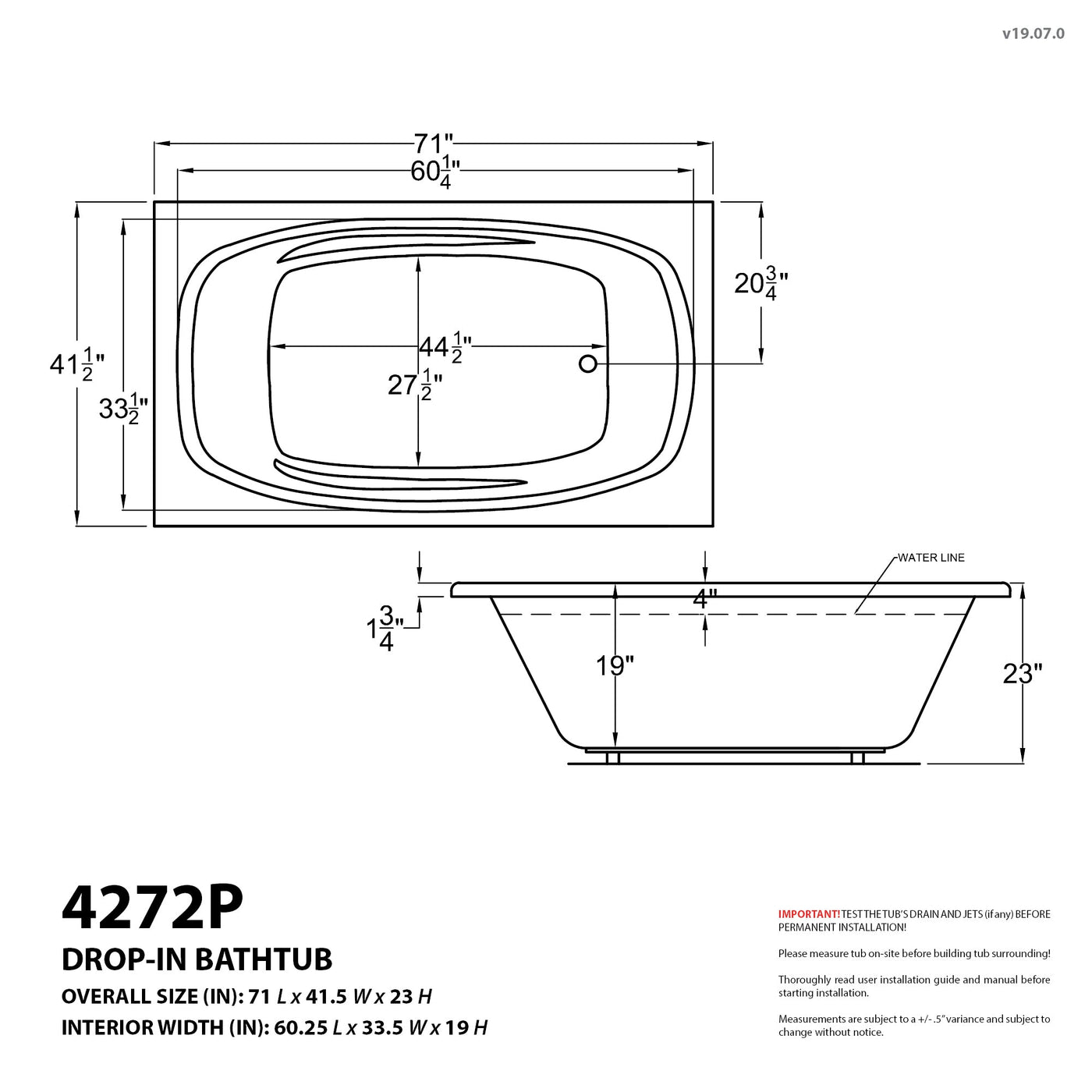 Atlantis Whirlpools Polaris 42 x 72 Rectangular Whirlpool Jetted Bathtub 4272PWR