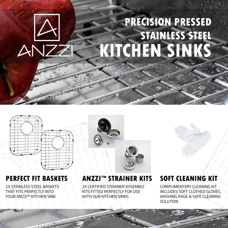 ANZZI Moore Undermount Stainless Steel 32 in. 0-Hole 50/50 Double Bowl Kitchen Sink in Brushed Satin K-AZ3218-2B