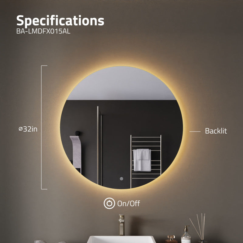 ANZZI 32-in. Diam. LED Back Lighting Bathroom Mirror with Defogger BA-LMDFX015AL