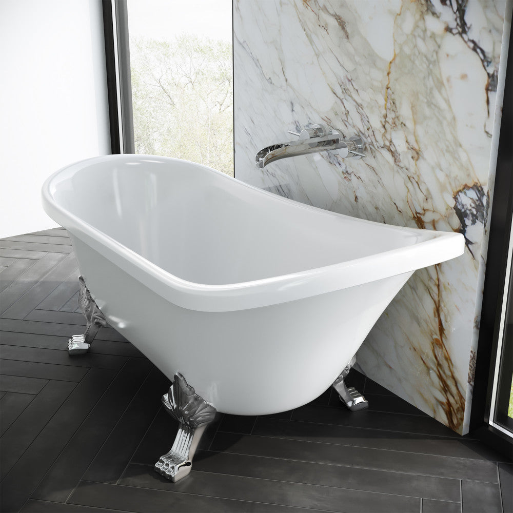 Swiss Madison Cache Single Slipper, Clawfoot Soaking Acrylic Bathtub, Chrome Clawfoot SM-FB585CC