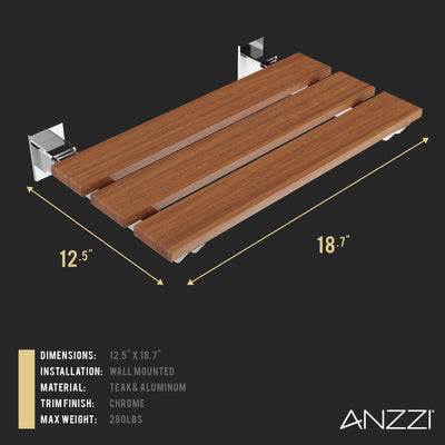 ANZZI Bohemian 18.7 in. Teak Wall Mounted Folding Shower Seat AC-AZ202