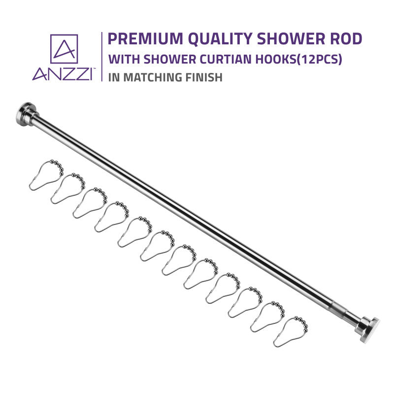 ANZZI 35-55 Inches Shower Curtain Rod with Shower Hooks AC-AZSR55CH