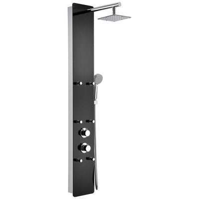 SP-AZ018 - ANZZI Melody 59 in. 6-Jetted Shower Panel with Heavy Rain Shower and Spray Wand in Black Deco-Glass