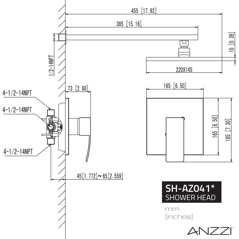 ANZZI Viace Series 1-Spray 12.55 in. Fixed Showerhead SH-AZ041