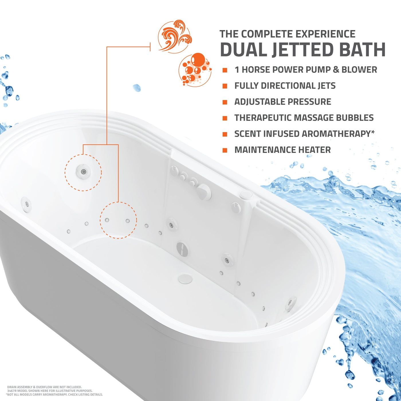 Atlantis Whirlpools Royale 34 x 67 Oval Freestanding Air & Whirlpool Water Jetted Bathtub 3467RD