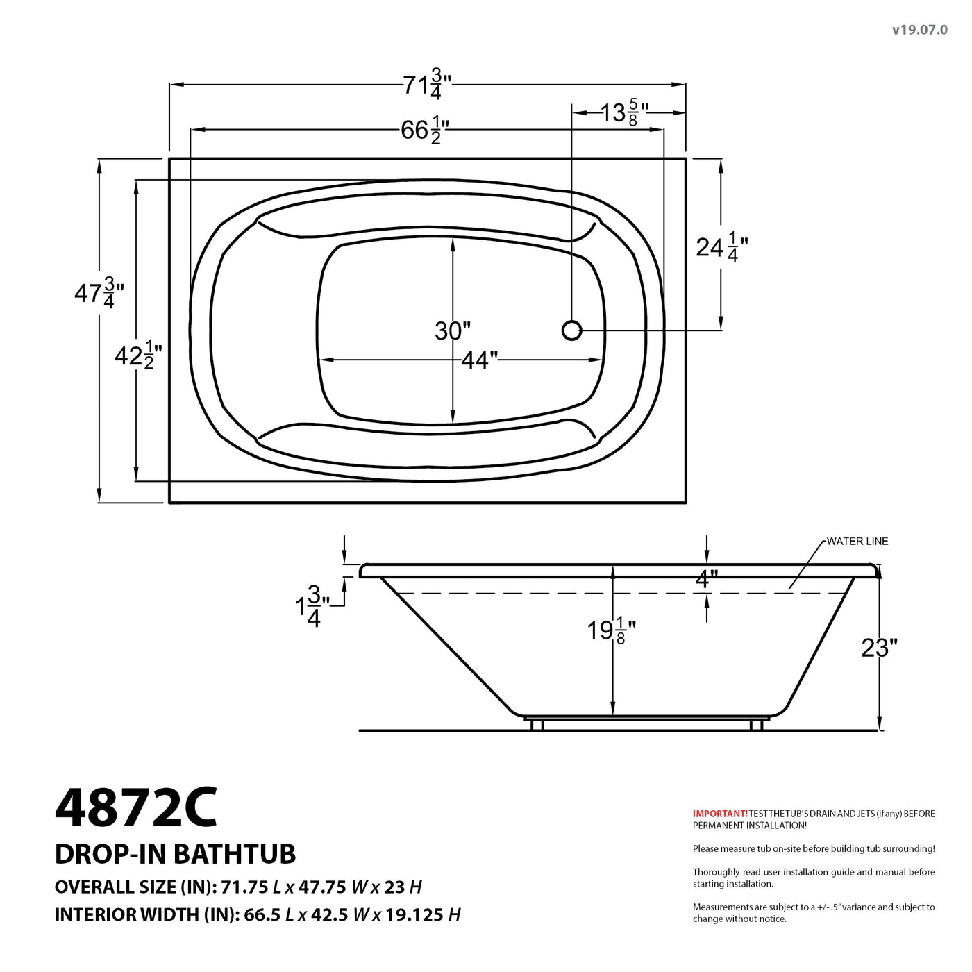 Atlantis Whirlpools Charleston 48 x 72 Rectangular Whirlpool Jetted Bathtub 4872CWR