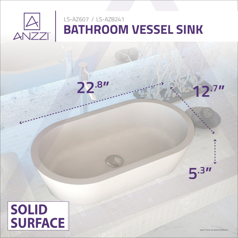 ANZZI Vaine 1-Piece Solid Surface Vessel Sink in Matte White LS-AZ607