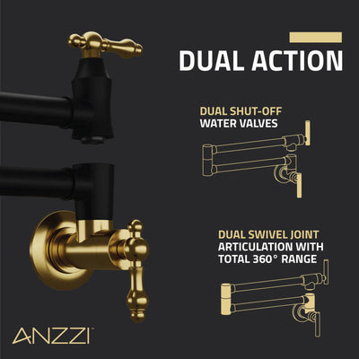 ANZZI Marca 360-Degree 24" Wall Mounted Pot Filler with Dual Swivel KF-AZ259MBBG