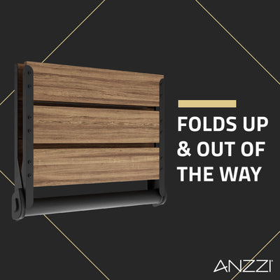 ANZZI Saxon 17 in. Teak Wall Mounted Folding Shower Seat AC-AZ203