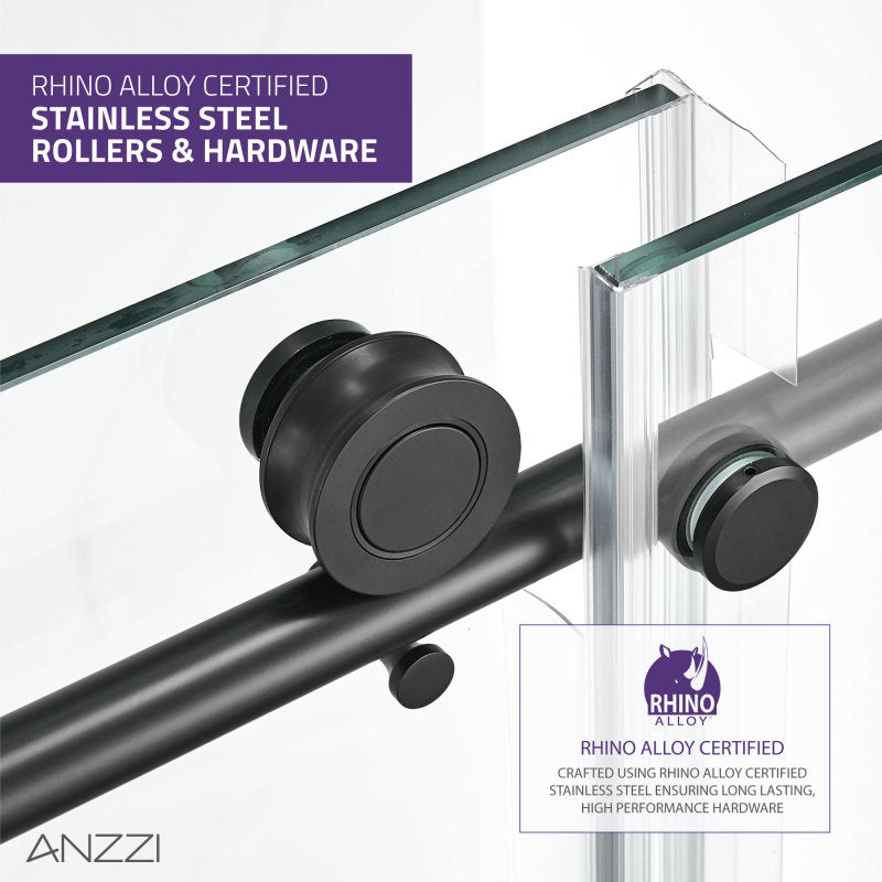 ANZZI Madam Series 60 in. by 76 in. Frameless Sliding Shower Door with Handle SD-AZ13-02MB