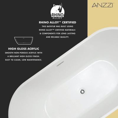 ANZZI Chand 55 in. Acrylic Flatbottom Freestanding Bathtub FT-AZ098-55