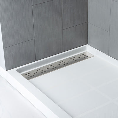 WOODBRIDGE Solid Surface 60" W x 96" H Tile Tub and Shower Wall Panel Surround, Quick Install, Cuttable, Stacked Block in a Staggered Vertical Pattern. Matte Gray Finish