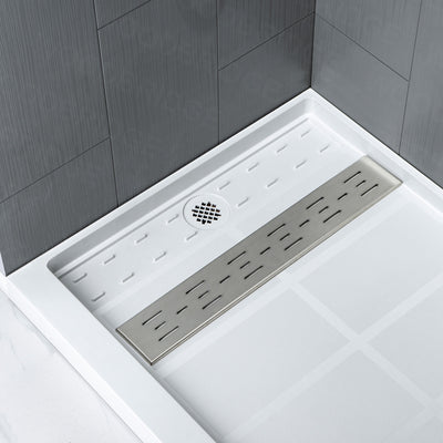 WOODBRIDGE Solid Surface 60" W x 96" H Tile Tub and Shower Wall Panel Surround, Quick Install, Cuttable, Stacked Block in a Staggered Vertical Pattern. Matte Gray Finish