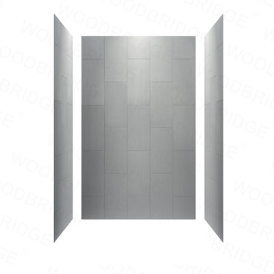 WOODBRIDGE Solid Surface 60" W x 96" H Tile Tub and Shower Wall Panel Surround, Quick Install, Cuttable, Stacked Block in a Staggered Vertical Pattern. Matte Gray Finish