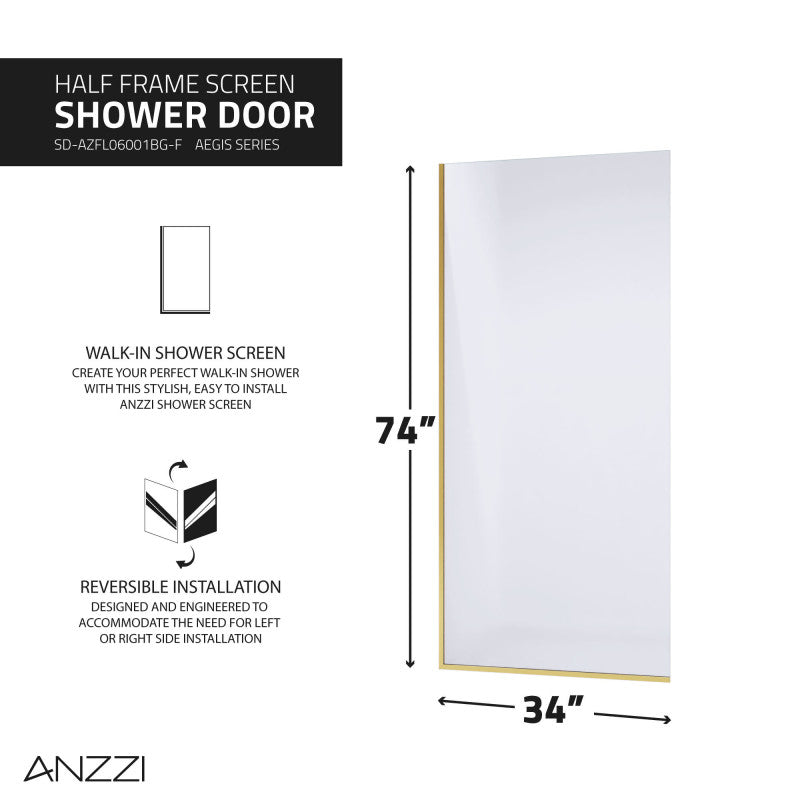 ANZZI Veil Series 74 in. by 34 in. Framed Glass Shower Screen SD-AZFL06001MB