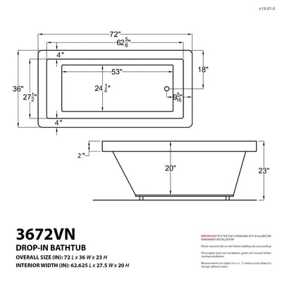 Atlantis Whirlpools Venetian 36 x 74 Rectangular Air Jetted Bathtub 3672VNAL