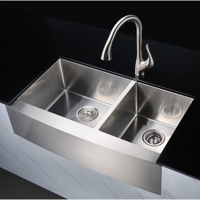 ANZZI Elysian Farmhouse Stainless Steel 36 in. 0-Hole 60/40 Double Bowl Kitchen Sink in Brushed Satin K-AZ3620-3A