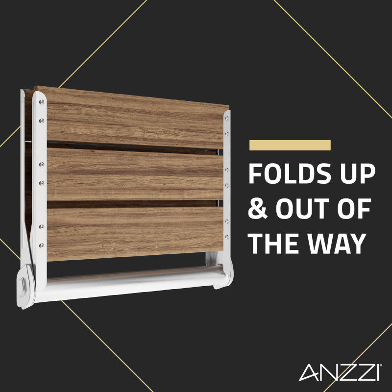 ANZZI Saxon 17 in. Teak Wall Mounted Folding Shower Seat AC-AZ203