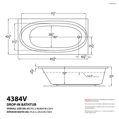 Atlantis Whirlpools Vogue 43 x 84 Rectangular Air Jetted Bathtub 4384VAL