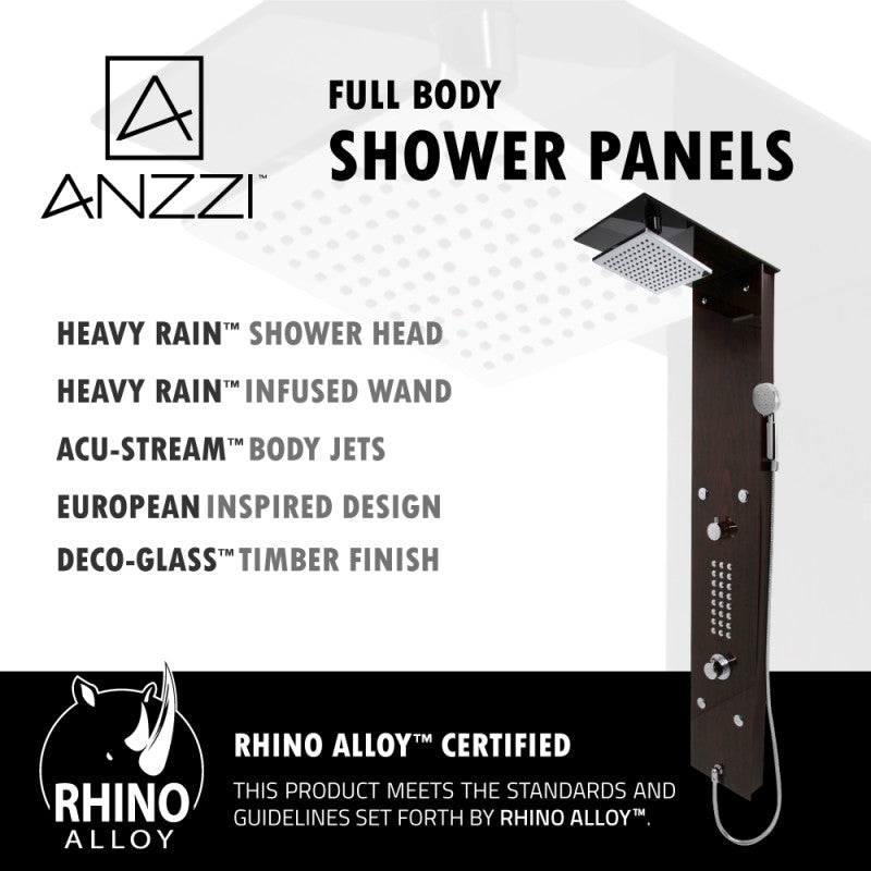 ANZZI Rite 60.75 in. 28-Jetted Full Body Shower Panel with Heavy Rain Shower and Spray Wand in Mahogany Style Deco-Glass SP-AZ016