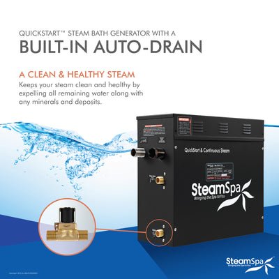Steam Shower Generator Kit System | Gold + Self Drain Combo| Enclosure Steamer Sauna Spa Stall Package|Touch Screen Wifi App/Bluetooth Control Panel |4.5 kW Raven | RVB450GD-A