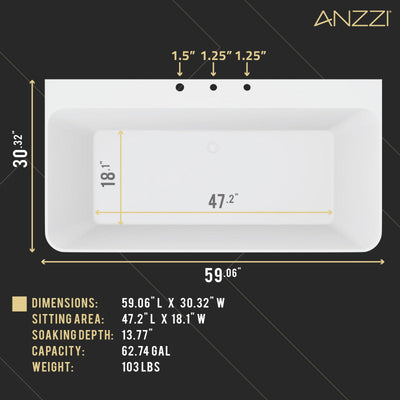 ANZZI VAULT 59 in. Acrylic Flatbottom Freestanding Bathtub with Pre-Drilled Deck Mount FT-AZ114-59