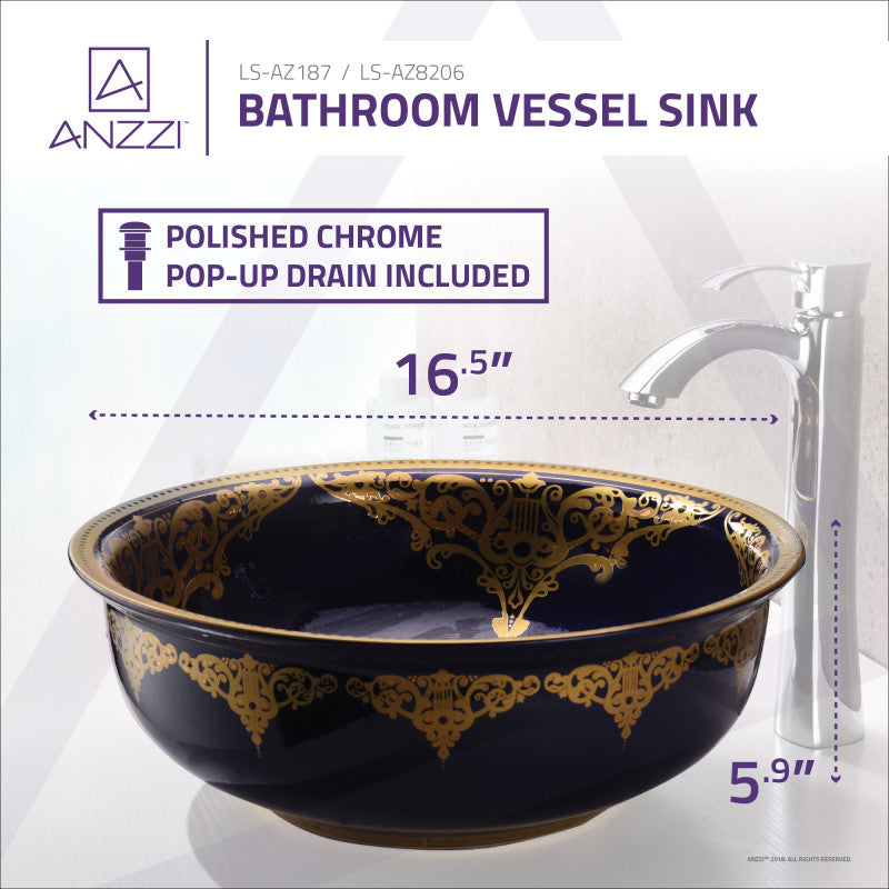 ANZZI Scepter Series Vessel Sink in Royal Blue LS-AZ187