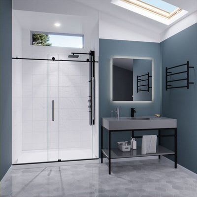 ANZZI Madam Series 60 in. by 76 in. Frameless Sliding Shower Door with Handle SD-AZ13-02MB