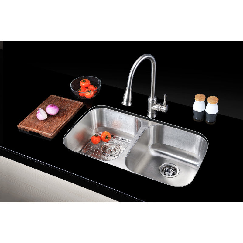 ANZZI Moore Undermount Stainless Steel 32 in. 0-Hole 50/50 Double Bowl Kitchen Sink in Brushed Satin K-AZ3218-2B