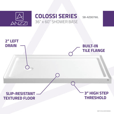 ANZZI Colossi Series 60 in. x 36 in. Shower Base in White SB-AZ007WL