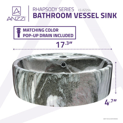 ANZZI Rhapsody Series Ceramic Vessel Sink in Neolith Marble Finish LS-AZ254