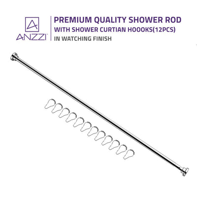 ANZZI 48-88 Inches Shower Curtain Rod with Shower Hooks AC-AZSR88CH