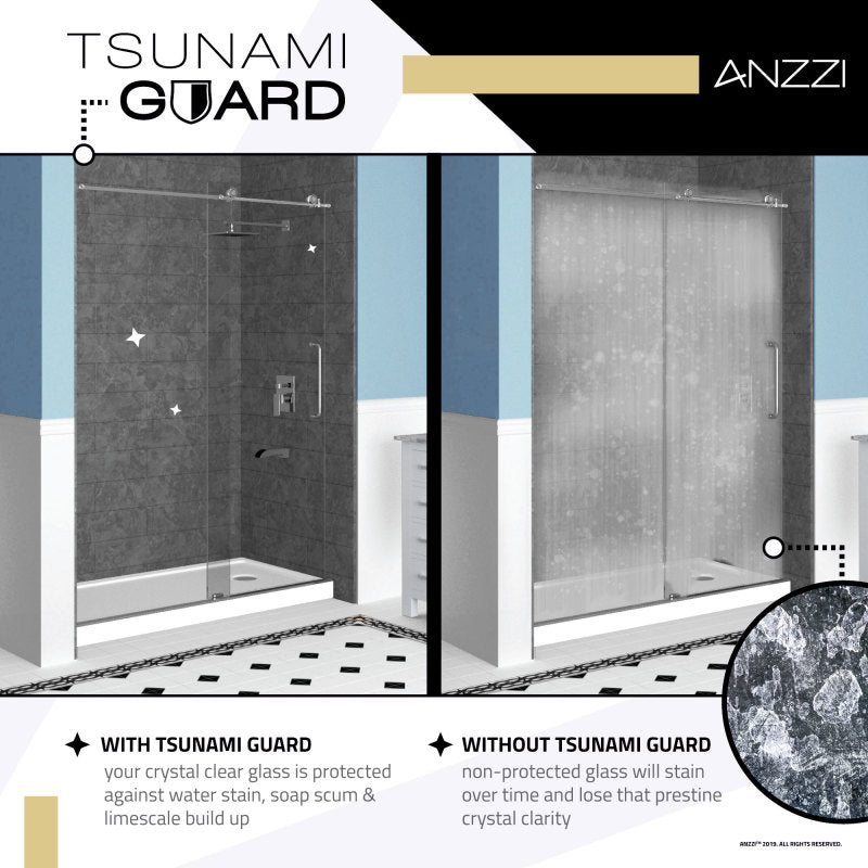 ANZZI Lancer 29 in. x 72 in. Semi-Frameless Shower Door with TSUNAMI GUARD SD-AZ051-02CH